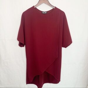 🦩 BELLA FLORE Burgundy Wrap Look Tunic Dress